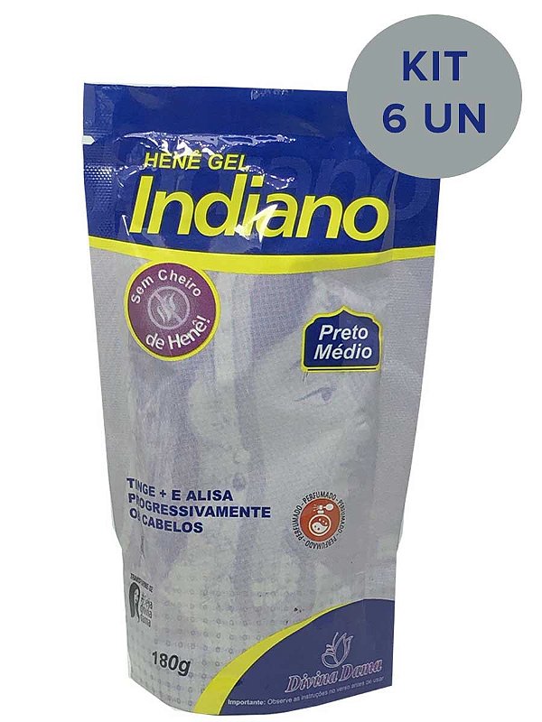 Kit C/ 6un Hene Indiano Gel Médio 180g Divina Dama