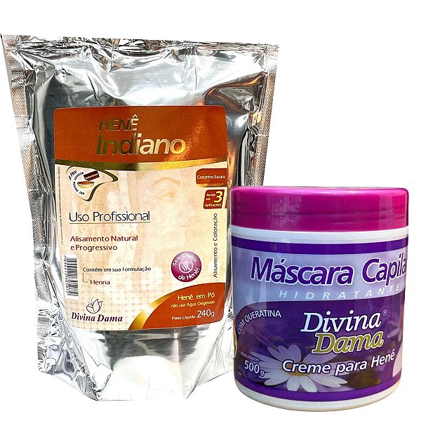 Henê Pó Indiano Divina Dama 240g Creme 500g Castanho Escuro