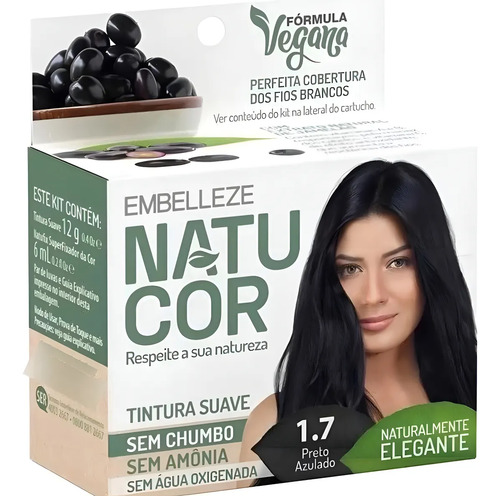 Tintura Capilar Natucor Vegana Sem Amônia 1.7 Preto Azulado