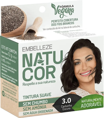 Tintura Capilar Natucor Vegana Sem Amônia 3.0 Castanho Escuro
