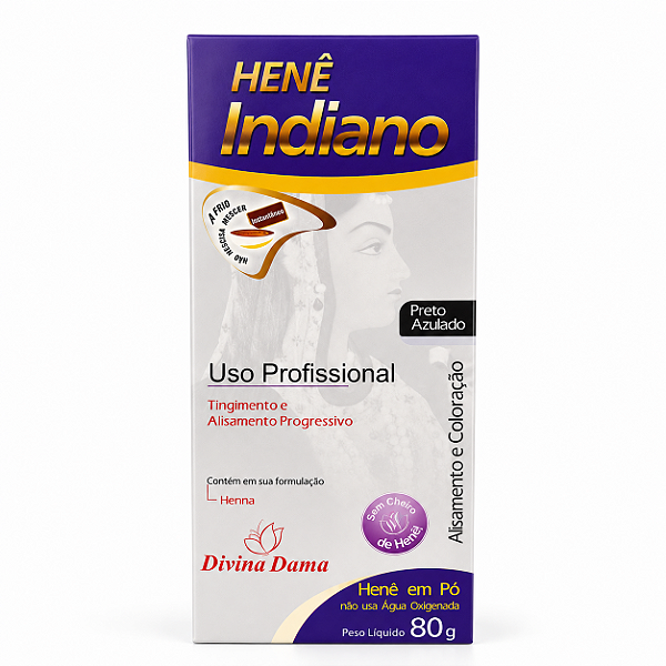 Henê Indiano em Pó Preto Azulado 80g Alisa e tinge Cabelos
