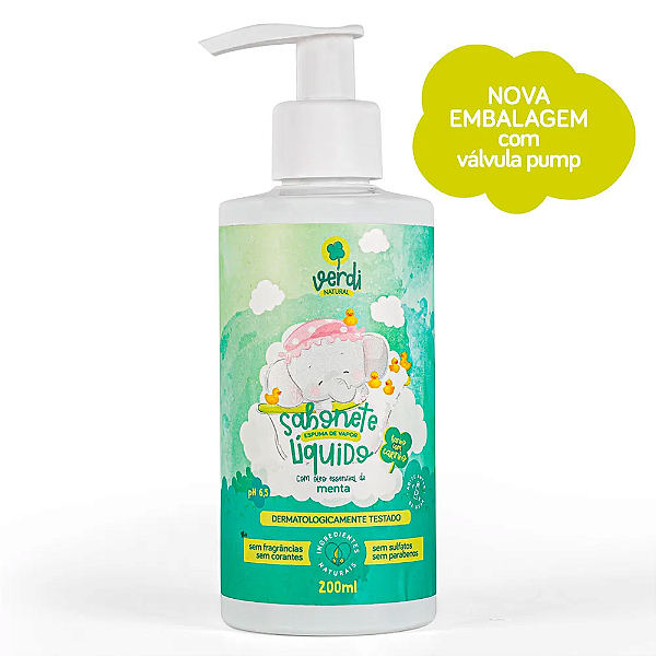 Sabonete Líquido e Shampoo 100% Natural Espuma de Vapor com Óleo Essencial de Menta - Verdi Natural