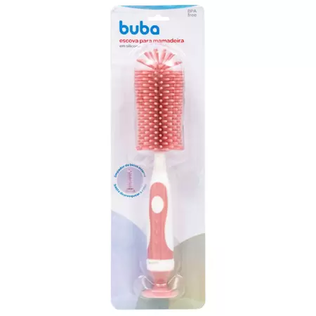 Escova Rosa Para Mamadeira E Bico Em Silicone  - Buba