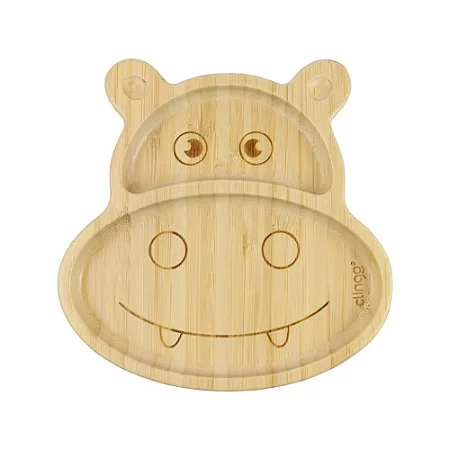 Prato de Bambu com Divisórias e Ventosa Hipopótamo - Clingo