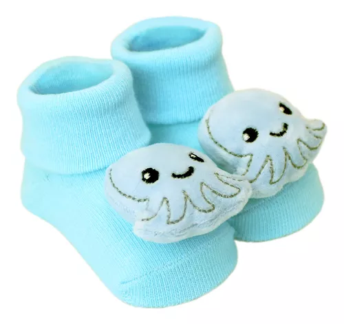 Pantufa meia Com Chocalho Polvo Azul Clingo