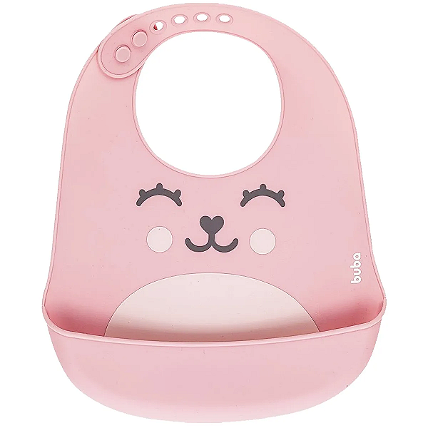 Babador de Silicone com Pega Migalhas Gumy Buba Rosa