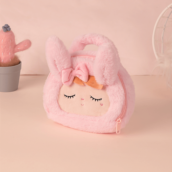 Bolsa Metoo Plush Coelha Rosa Com Laço e Alça De Mão