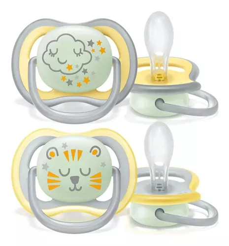 Chupeta Ultra Air Noturna Dupla 18m+ Brilha No Escuro Avent Cor Cinza E Amarelo Período De Idade +18 Meses