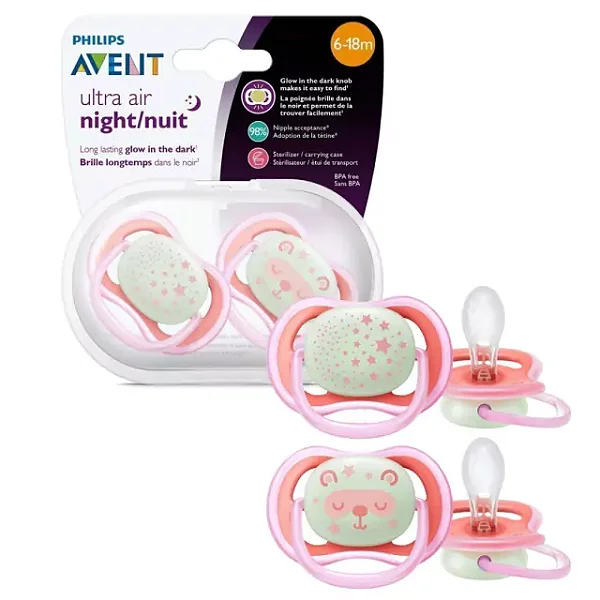 CHUPETA ULTRA AIR DUPLA NIGHTTIME AVENT 6-18 MENINA
