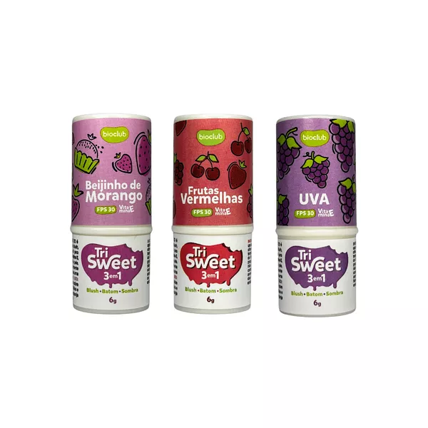Tri Sweet Bioclub® - Blush - Batom - Sombra - Stick 3 em 1 com FPS 30