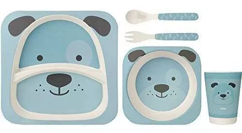 Kit Refeição Infantil Em Bambu Cachorrinho - Azul - Buba