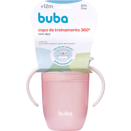 Copo de  Treinamento 360º Com Alça - 210ML Rosa - Buba