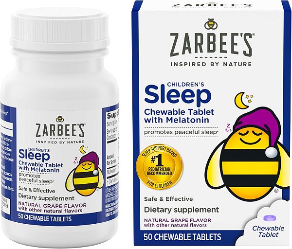 Comprimidos mastigáveis ​​de melatonina para ajudar a dormir Zarbee's Kids, 1 mg/ 50 Capsúlas