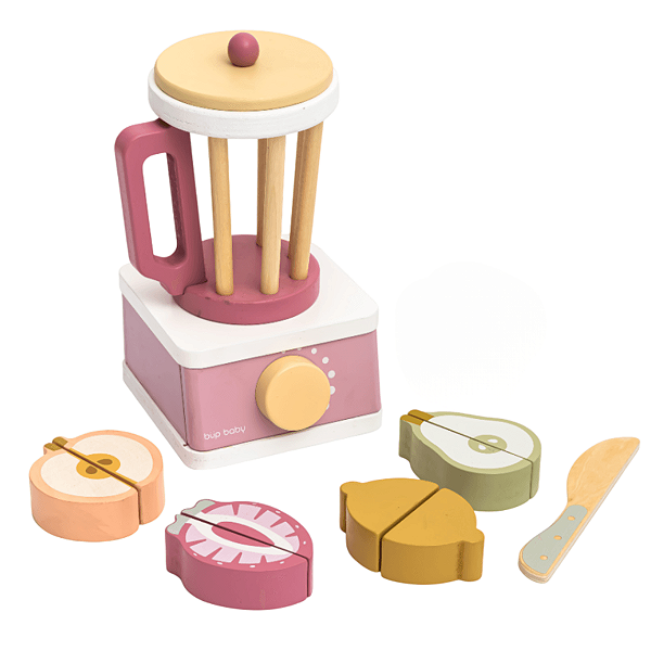 Brinquedo De Madeira Kit Liquidificador Com Frutas e Corte Rosa Büp Baby