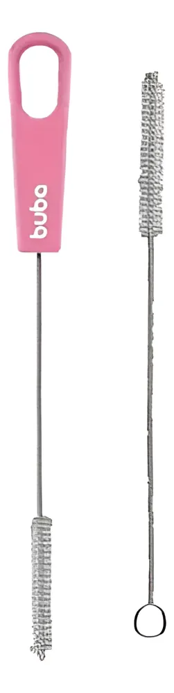 Escova Para Limpar Canudo Buba C/ 2 Escovinhas Rosa
