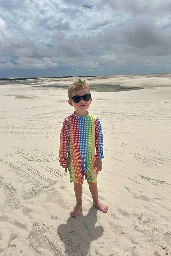 Macaquinho Praia Xadrez Colorido com Proteção UV50+ Welpie