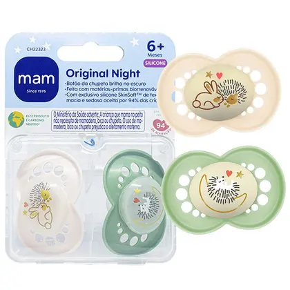 Chupeta Mam Original Night 6+ Meses Silicone, embalagem dupla - Mam
