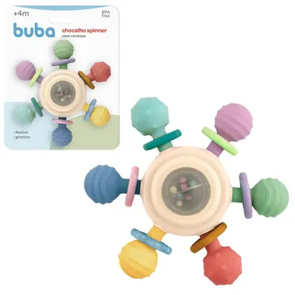 Mordedor Chocalho Colorido Spinner com Ventosa Buba