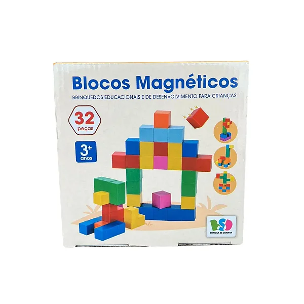 Cubos Magnéticos 32 Peças Blocos de Montar