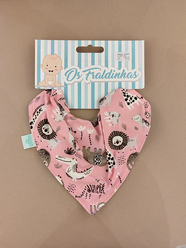 Babador Bandana Impermeavel- Rosa Animais