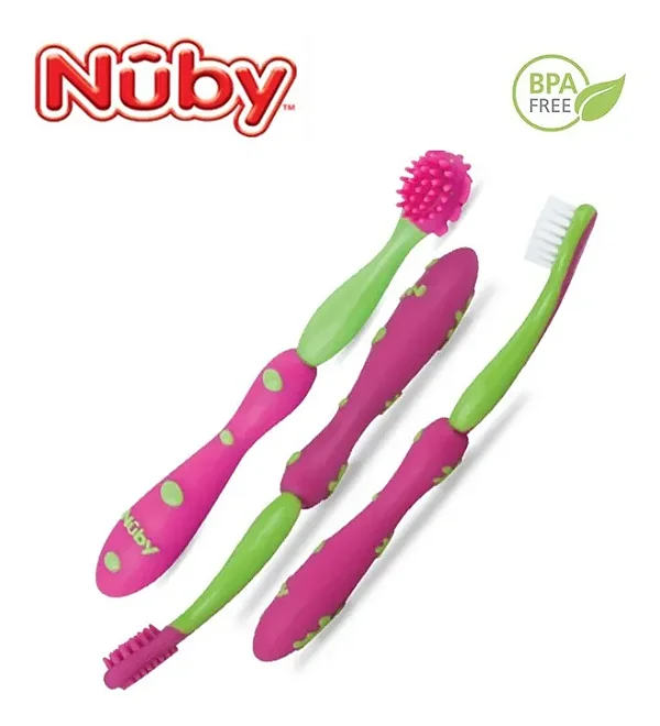 Kit Cuidado Oral Nuby 3 Estágios Rosa BPA Free
