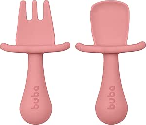 Kit Talher Garfo E Colher Silicone Introdução Alimentar - Buba/ Rosa