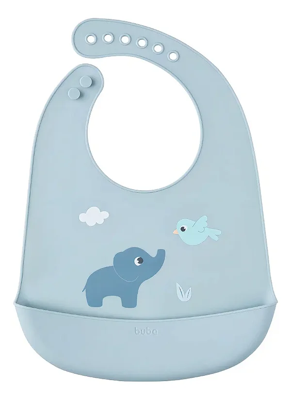 Babador Bebê Silicone Buba Impermeável Pega Migalhas Cloudy Elefante Azul
