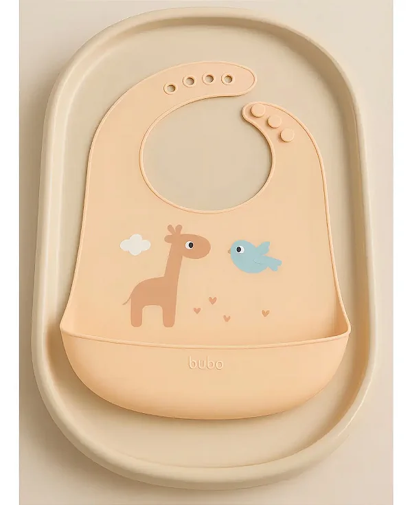 Babador Silicone Com Pega Migalhas Cloudy Girafa - Buba