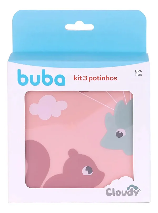 Kit 3 Potinhos Cloudy Para Comida Lanche Infantil - Buba Rosa