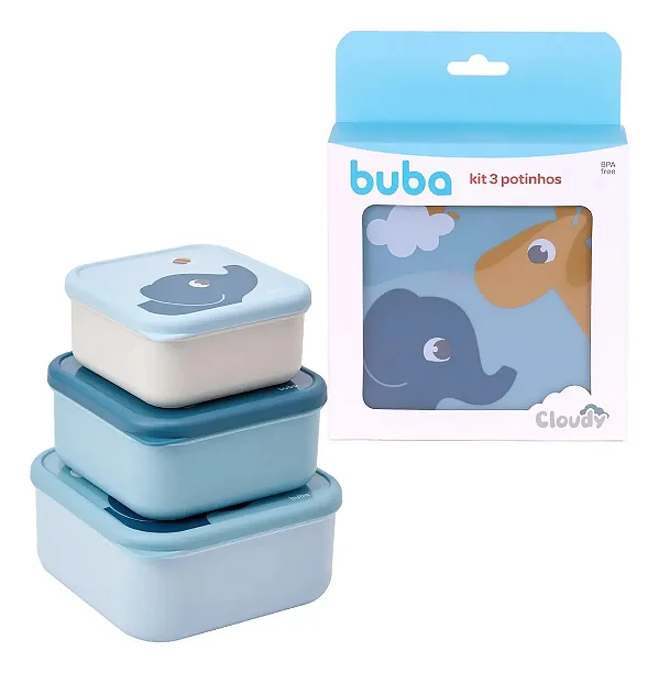 Kit 3 Potinhos Com Tampa Cloudy Azul 21761 - Buba