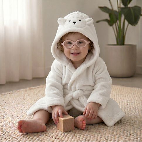 Roupão Infantil Laço Bebê Power Sec Animada Ovelha Branca