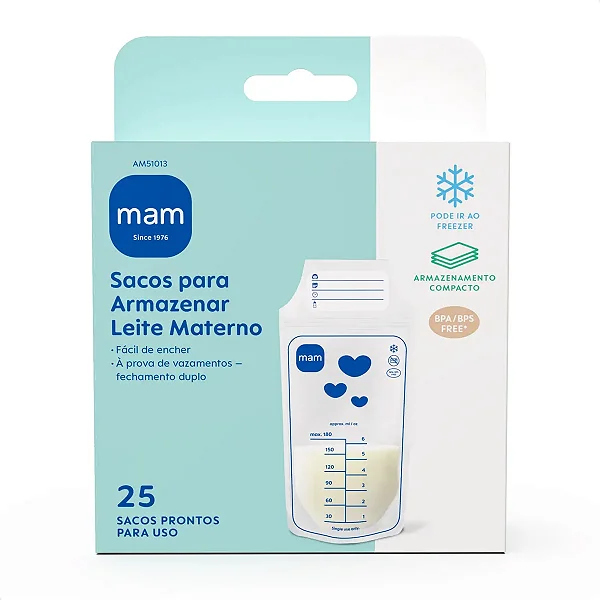 Sacos Para Armazenar Leite Materno Mam (25 Unidades De 180ml) Pré-esterilizados, Antivazamento E Congelamento Seguro
