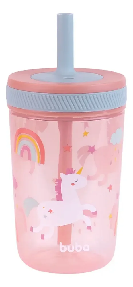 Copo Com Canudo Infantil Antivazamento 400ml - Buba