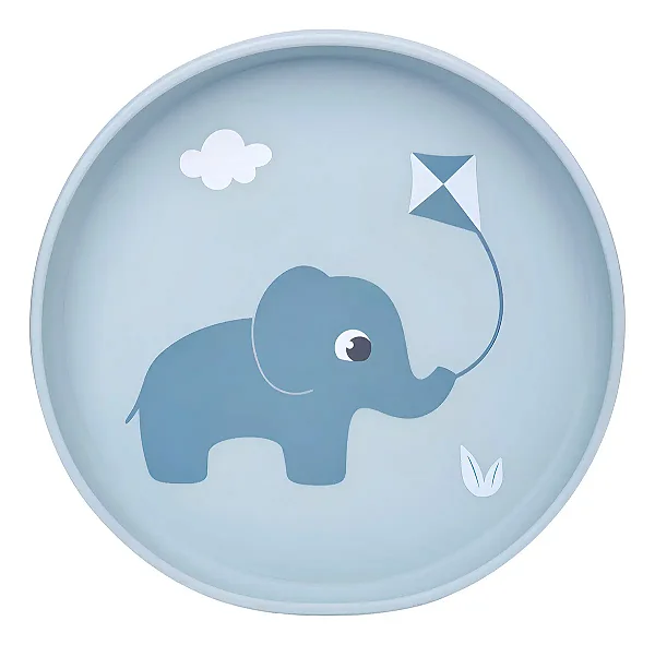 Pratinho Em Silicone Bebê Com Ventosa Buba Cloudy Elefante Azul