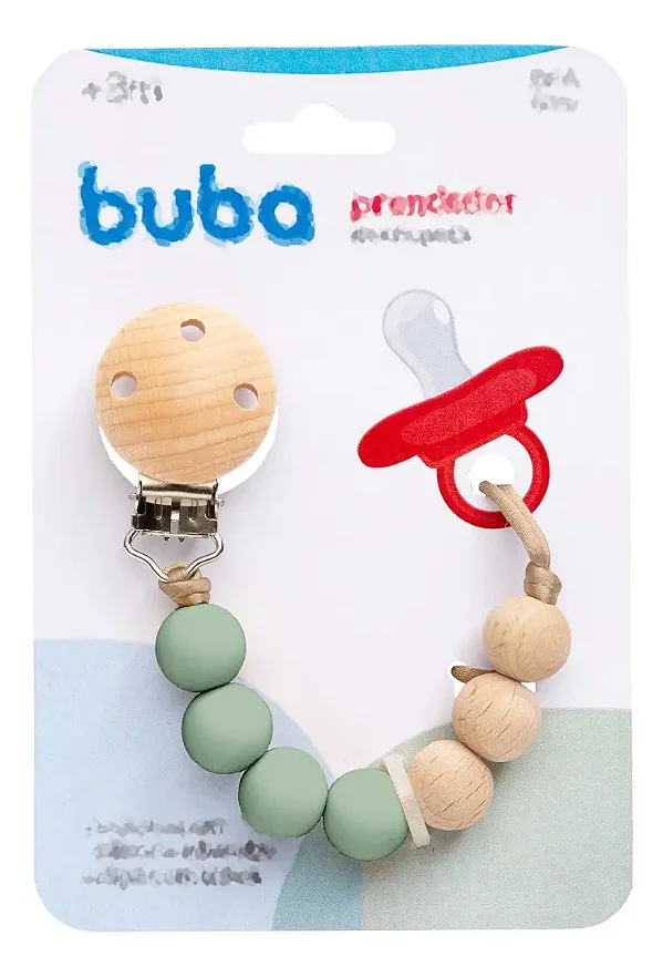 Prendedor De Chupeta Silicone E Bambu Verde - Buba