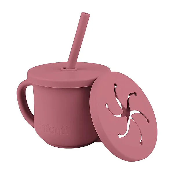 Copo Infantil Silicone 2 em 1 Canudo Snack Piccolo Rosa Infanti