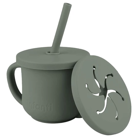 Copo Infantil Silicone 2 em 1 Canudo Snack Piccolo Verde Infanti