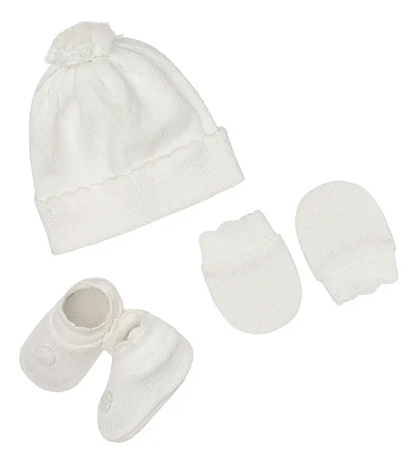 Kit Bebê Recém Nascido Rn Gorro Luva Sapatinho Pimpolho - Branco