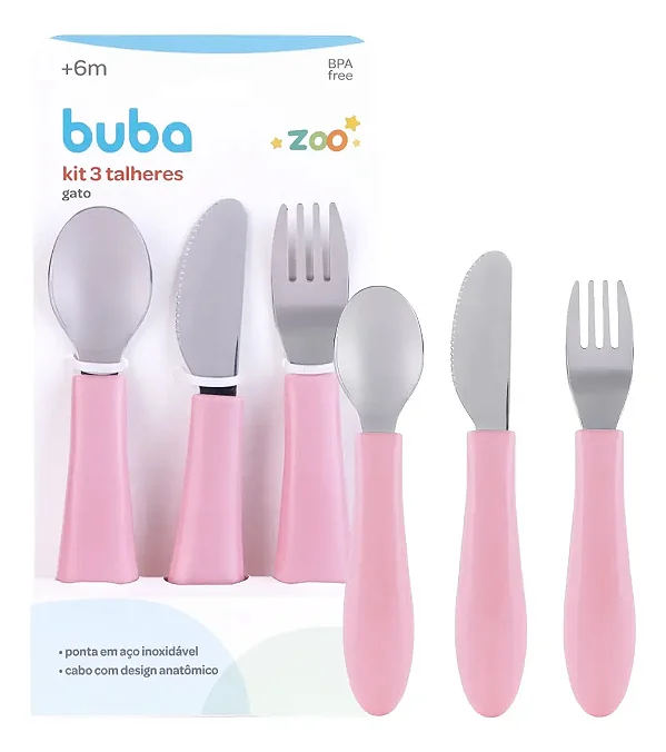Kit 3 Talheres Buba Zoo Rosa - Buba