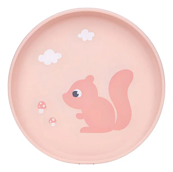 Pratinho Em Silicone Bebê Com Ventosa Buba Cloudy Esquilo Rosa