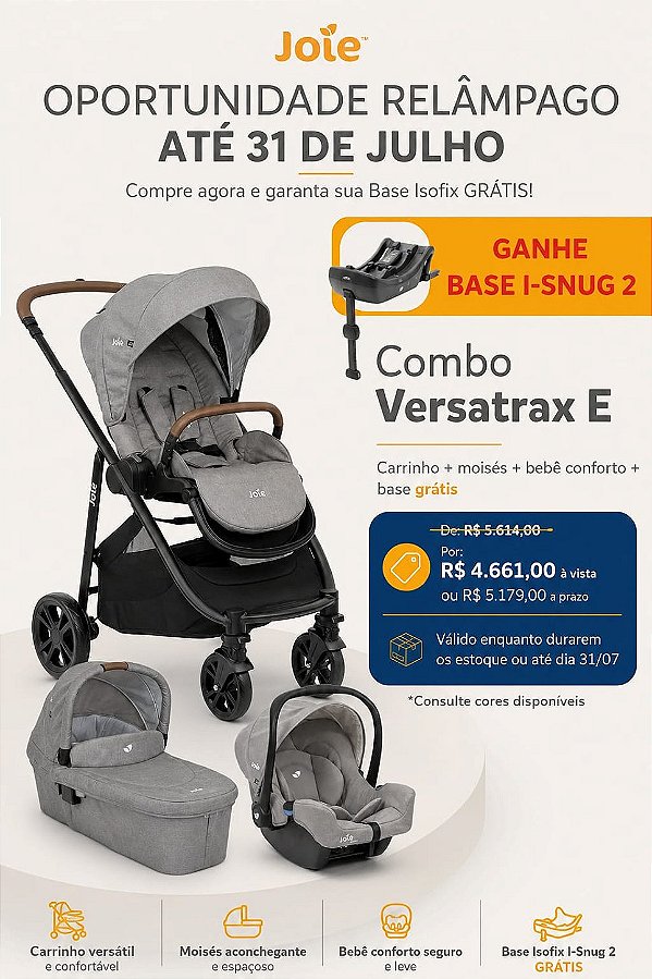 Carrinho De Bebê Joie Combo Versatrax E Cinza Pebble
