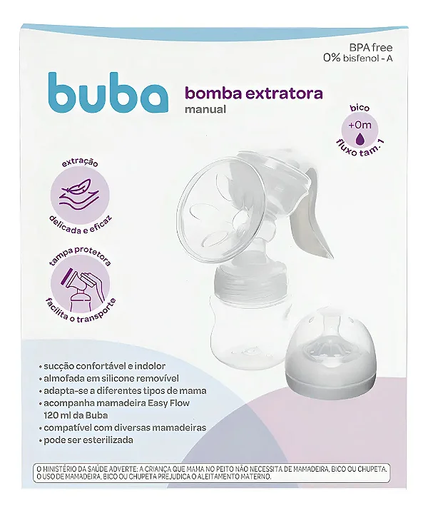 Bomba Extratora Manual Buba com Mamadeira 120ml | Tira Leite Manual | BPA Free |Extração Confortável