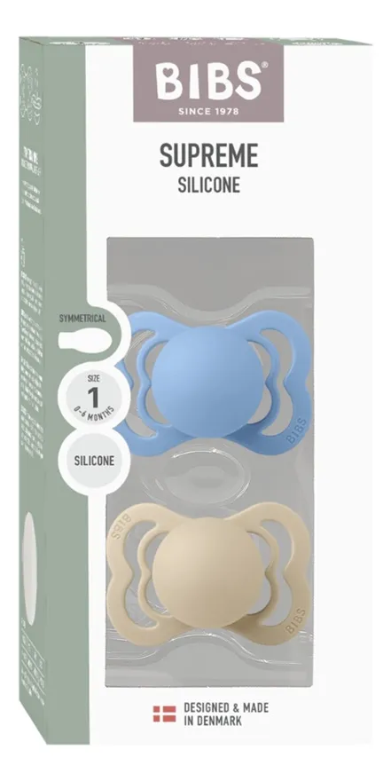 Chupetas Supreme Silicone Baunilha e Azul Céu Tam 1 (kit 2 unid) - Bibs