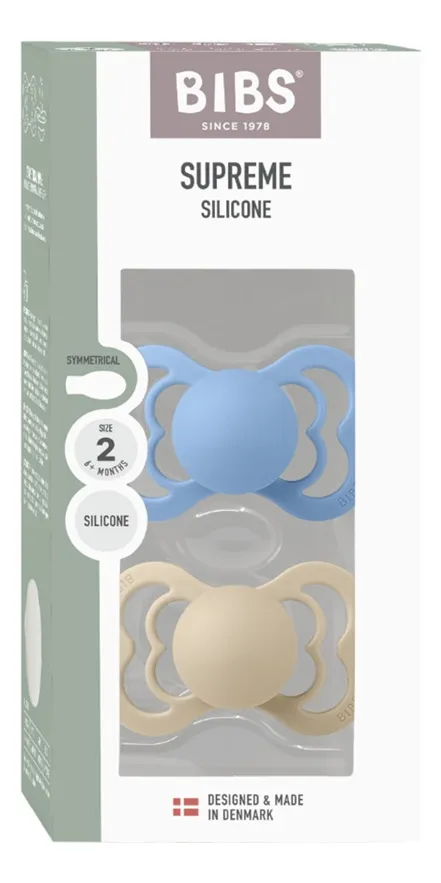 Chupetas Supreme Silicone Baunilha e Azul Céu Tam 2 kit 2 unid - Bibs