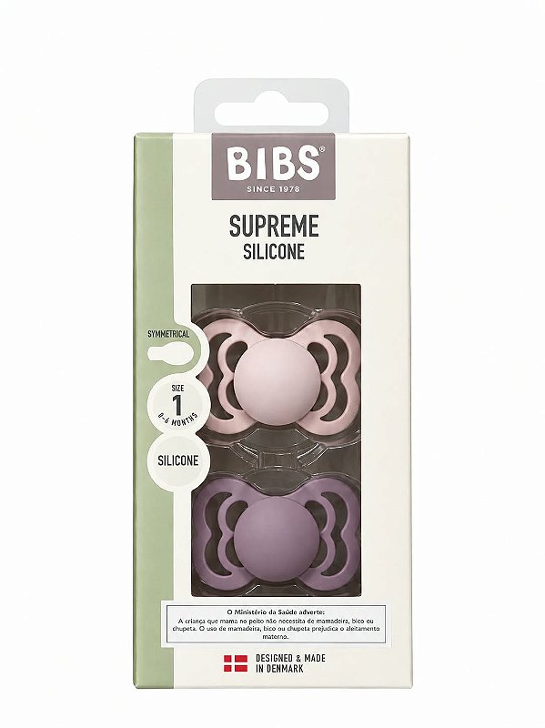 Chupetas Supreme Rosa Bebê e Lilás Tam 1 Kit com 2 - Bibs