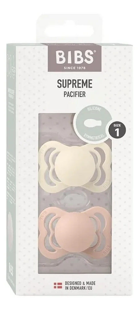 Chupetas Supreme Silicone Areia e Rosa Bebê Tam 1 kit 2 unid - Bibs