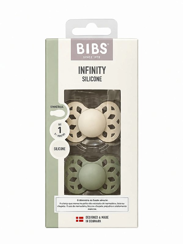 Chupetas Infinity Silicone Areia e Verde Sálvia Tam 1 (Kit com 2 unid) - Bibs