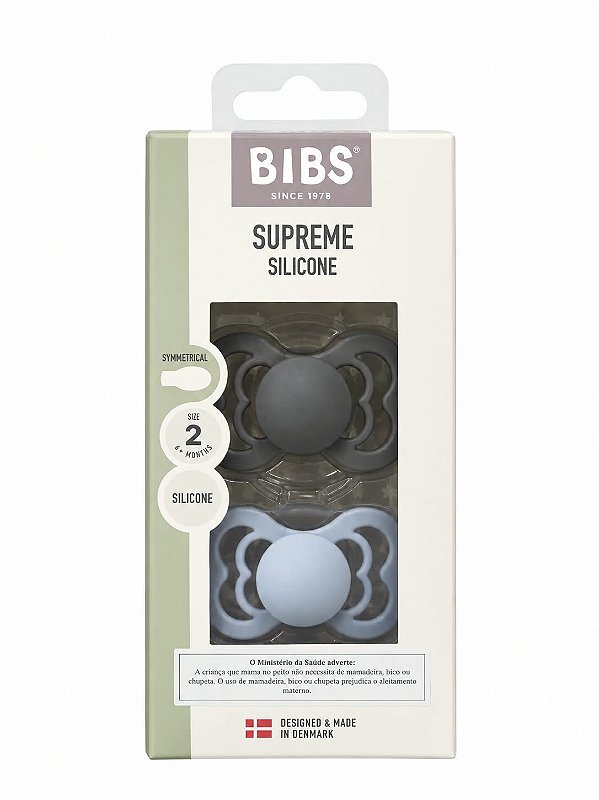 Chupetas Supreme Grafite e Azul Bebê Tam 2 (Kit com duas) - Bibs