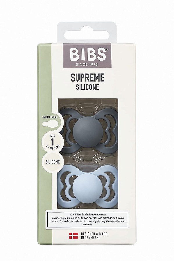 Chupetas Supreme Grafite e Azul Bebê Tam 1 (Kit com duas) - Bibs