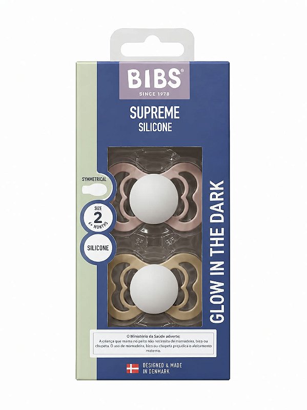 Chupetas Brilham no Escuro Rosa Bebê e Baunilha Tam 2 (Kit com duas) - Bibs